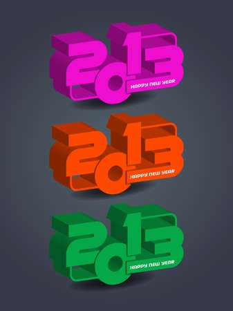 set of creative happy new year 2013 design elements in three colors.のイラスト素材
