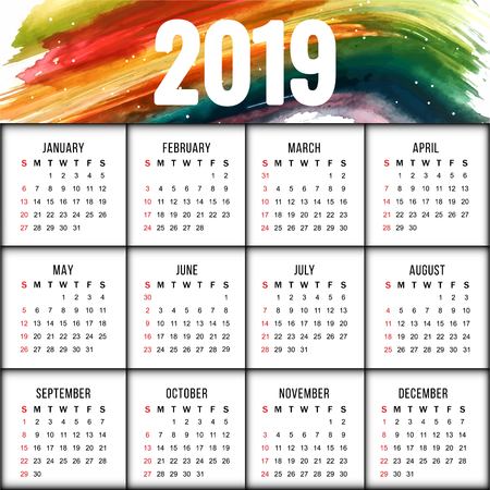 Abstract New Year 2019 colorful calender designのイラスト素材