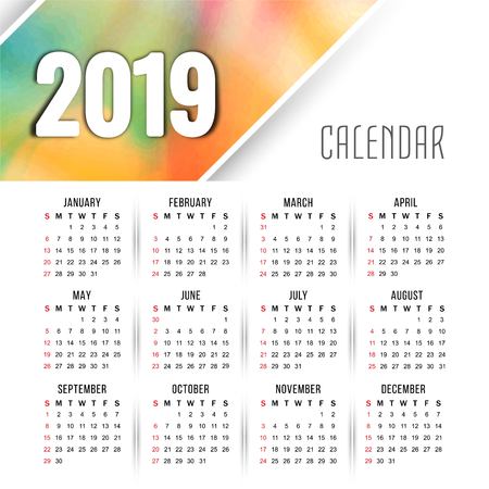 Abstract New Year 2019 colorful calender designのイラスト素材