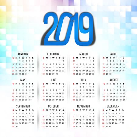 Abstract New Year 2019 colorful calender designのイラスト素材