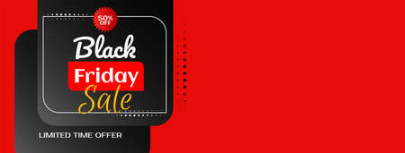 Red color advertising banner for Black friday sale vectorのイラスト素材