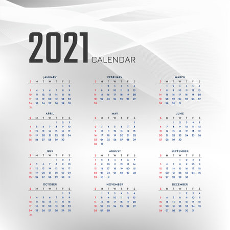 Grey wavy 2021 new year stylish calendar design vectorのイラスト素材