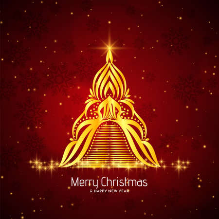 Merry Christmas background golden decorative tree design vectorのイラスト素材