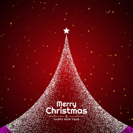 Merry Christmas dotted tree red background design vectorのイラスト素材