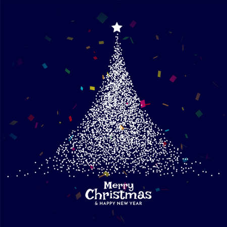 Merry Christmas dotted tree confetti background design vectorのイラスト素材
