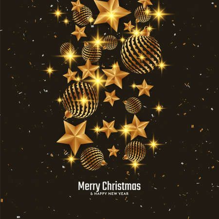 Merry Christmas greeting background with golden elements vectorのイラスト素材