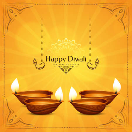 Bright yellow Happy Diwali festival background vectorのイラスト素材