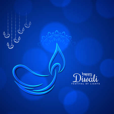 Happy Diwali festival blue background with diya design vectorのイラスト素材