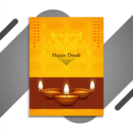 Abstract Happy Diwali festival yellow brochure vectorのイラスト素材