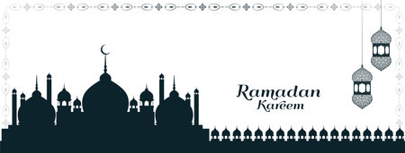 Simple elegant Ramadan Kareem islamic banner with mosque vectorのイラスト素材
