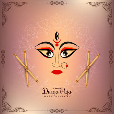 Happy navratri and Durga puja festival stylish frame background vectorのイラスト素材