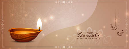 Happy Diwali festival beautiful banner design with diya vectorのイラスト素材