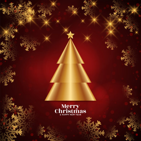 Merry Christmas festival background with golden Christmas tree vectorのイラスト素材