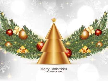 Merry Christmas festival golden Christmas tree background design vectorのイラスト素材