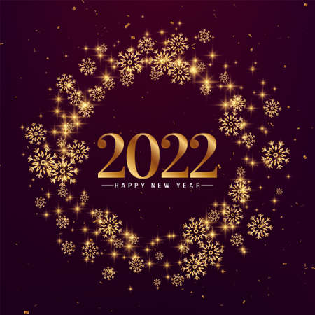 Happy New Year 2022 glossy snowflakes frame background vectorのイラスト素材
