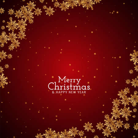 Merry Christmas festival red background with golden snowflakes vectorのイラスト素材