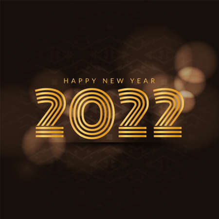Happy New Year 2022 golden text bokeh background vector