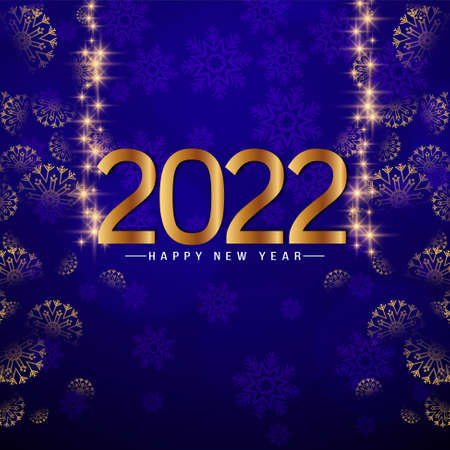 Golden text Happy New year 2022 decorative blue background vector