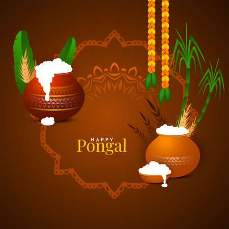 Happy Pongal harvest festival brown color background design vectorのイラスト素材