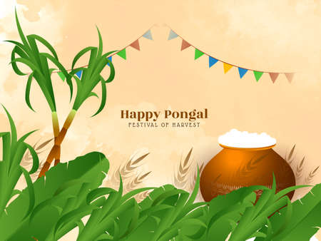 Happy Pongal harvest festival greeting background design vectorのイラスト素材