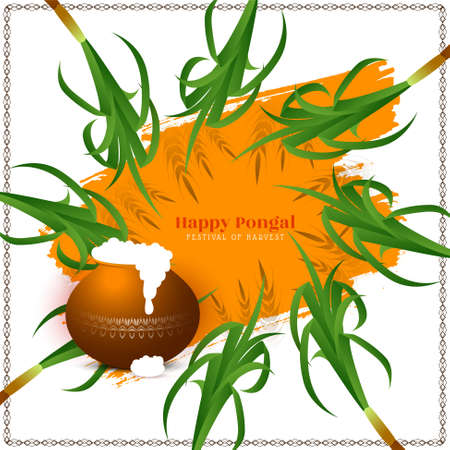 Happy Pongal festival celebration background with sugarcane design vectorのイラスト素材