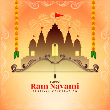 Happy Ram Navami festival celebration temple background vectorのイラスト素材