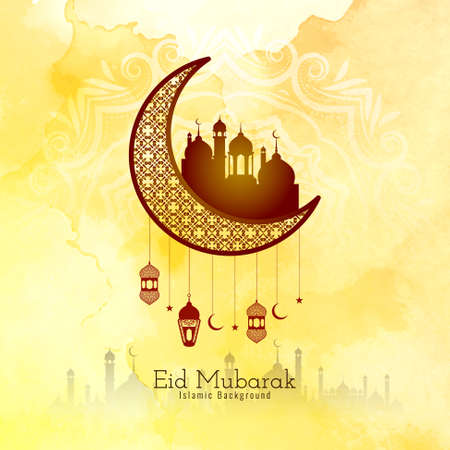 Eid Mubarak crescent moon Islamic cultural background vectorのイラスト素材