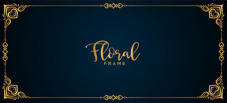 Abstract golden floral frame border dark blue banner design vectorのイラスト素材