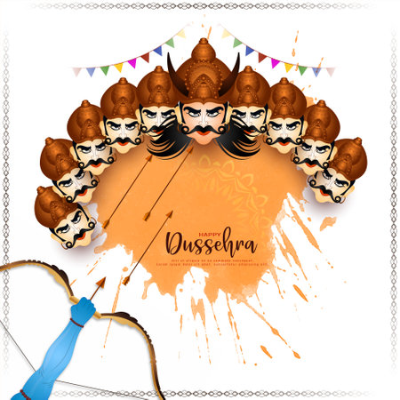 Happy Dussehra festival background with Ravana face design vectorのイラスト素材