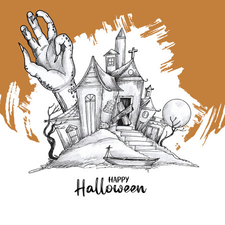 Happy Halloween horror festival celebration decorative background design vectorのイラスト素材