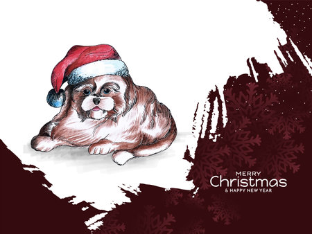 Merry Christmas festival background with beautiful dog design vectorのイラスト素材