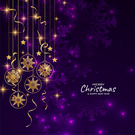 Merry Christmas festival violet background with golden elements vectorのイラスト素材