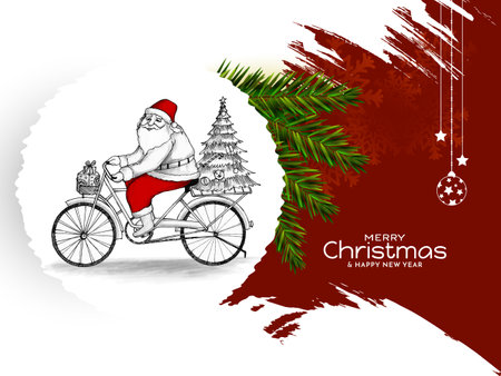 Merry Christmas festival background with santa claus on cycle design vectorのイラスト素材