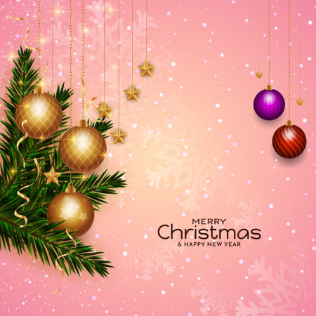 Merry Christmas festival decorative pine leaves background design vectorのイラスト素材