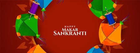 Makar Sankranti Indian festival celebration beautiful banner design vectorのイラスト素材