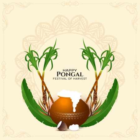 Happy Pongal south Indian religious festival greeting background vectorのイラスト素材