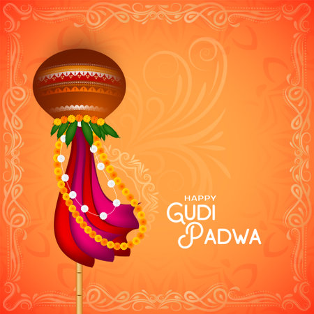 Gudi Padwa cultural Indian festival greeting background vectorのイラスト素材