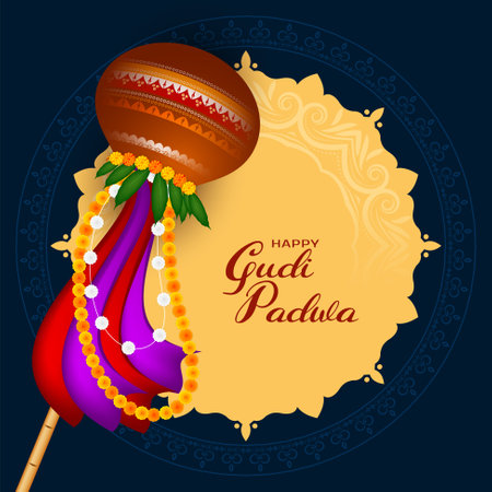 Gudi Padwa religious Indian festival decorative background vectorのイラスト素材