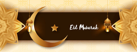 Eid Mubarak traditional festival islamic banner design vectorのイラスト素材