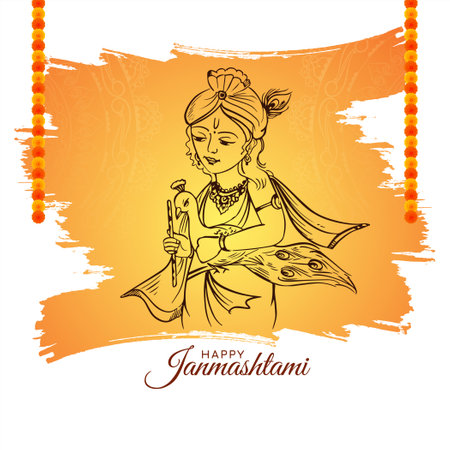 Happy janmashtami Indian religious festival celebration background vectorのイラスト素材