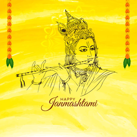 Happy janmashtami Indian religious festival celebration background vectorのイラスト素材