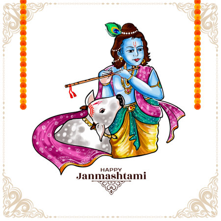 Happy janmashtami festival cultural celebration background vectorのイラスト素材