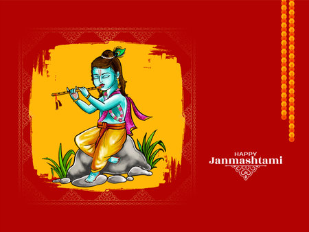 Happy janmashtami Lord krishna birth festival greeting card design vectorのイラスト素材