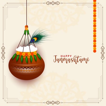 Indian festival Happy janmashtami background design vectorのイラスト素材