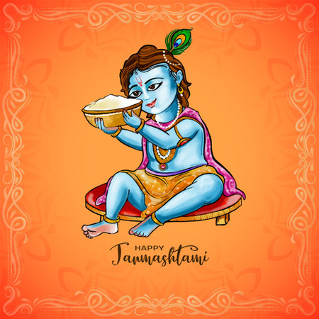 Elegant Happy janmashtami festival background design vectorのイラスト素材