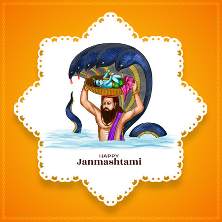 Indian festival Happy janmashtami celebration background design vectorのイラスト素材