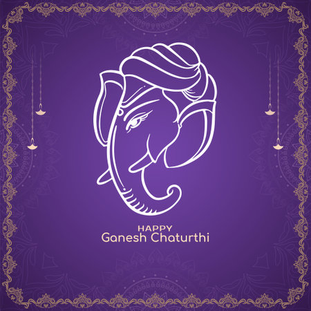 Happy Ganesh Chaturthi festival with lord Ganesha line art vectorのイラスト素材