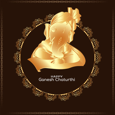 Happy Ganesh Chaturthi traditional Indian festival celebration card vectorのイラスト素材