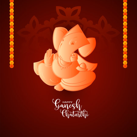 Happy Ganesh Chaturthi religious hindu festival celebration card vectorのイラスト素材