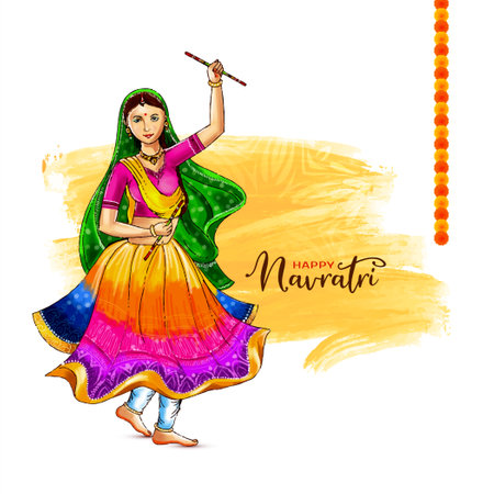 Happy navratri dandiya garba night celebration greeting card vectorのイラスト素材